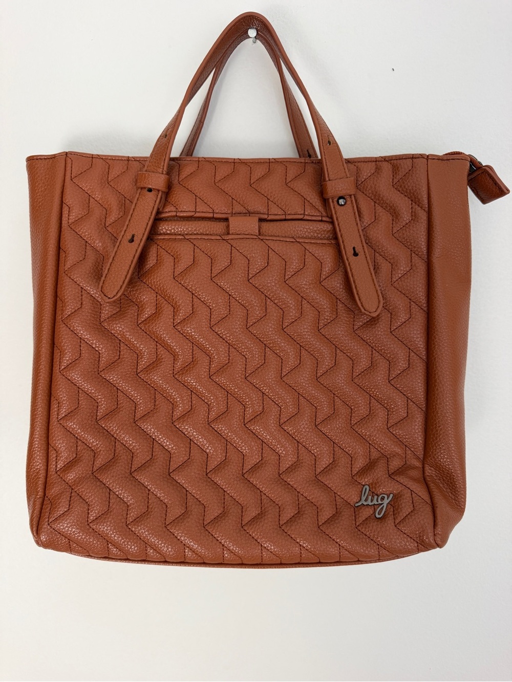 lug Quilted Leather Tote Bag in Cognac Brown Vegan Leather Charter Classic